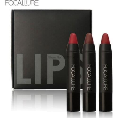 By dhl or ems 50sets FOCALLURE 3 Color Matte Lipstick Set Long Lasting Waterproof Velvet Silky Pen Pencil Lip