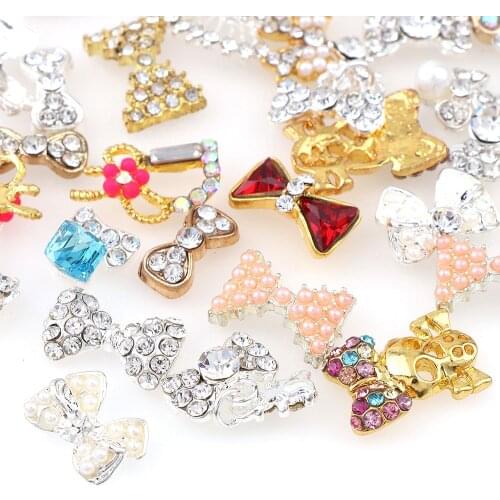 10PC/lot Nail Bows Alloy Glitter Crystals Rhinestones 3D Nail Art Decorations Rhinestones Manicure Tips For Nails Salon Supplies