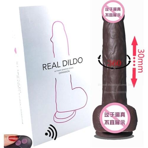 Wireless Remote Control Telescopic Realistic Dildo Vibrator Silicone Penis G-spot Stimulation Black Dildos For Women Sex Toys