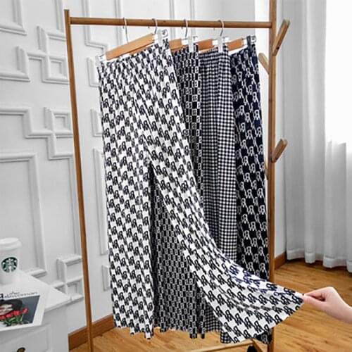 Wide leg pants womens summer high waist drape straight loose and thin plaid 2021 new beamed Hong Kong style casual pants