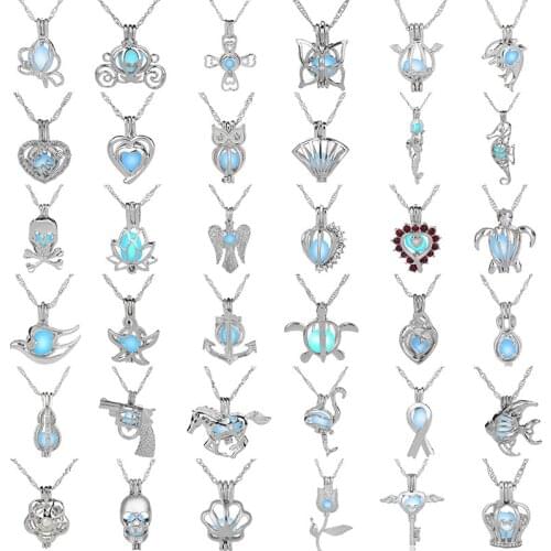 2021 Glow in The Dark Necklace For Women Gun Heart Mermaid Cross Tortoise 3 Color Glowing Beads Cage Pendant Chains Jewelry