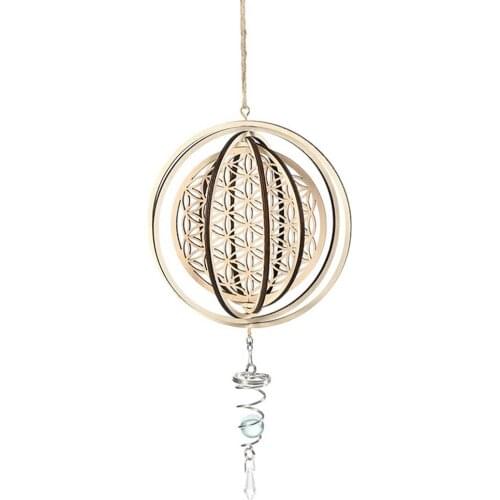 3D Wooden Stereo Rotating Flower Of Life Wind Chimes Wall Decoration Pattern Undefined Wind Chimes Rotating Garden Wind Spinner