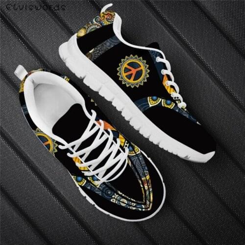 ELVISWORDS Fashion Mandala Flowers Peace Design Casual Ladies Hiking Sports Shoes Comfortable Womans Flat-Shoes Walking Shoes