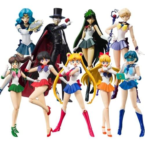 Bandai Genuine SHF Anime Sailor Moon Joints Movable Mars Jupiter Mercury Tsukino Usagi Chiba Mamoru Action Figure Model Toys