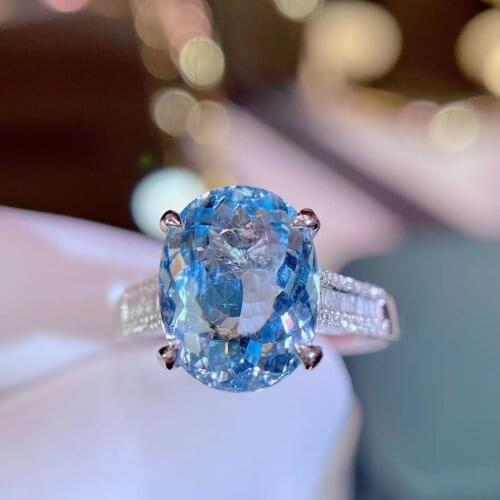H402 Aquamarine Ring Fine Jewelry Pure 18K Gold Natural 4.05ct Blue Aquamarine Gemstones Fine Rings