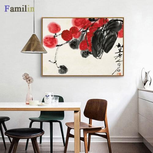 1 Panel Qi baishi Chinese Art Water Lily and Fish, Canvas Painting Canvas Print Poster Wall Pictures Traditional Home Décor