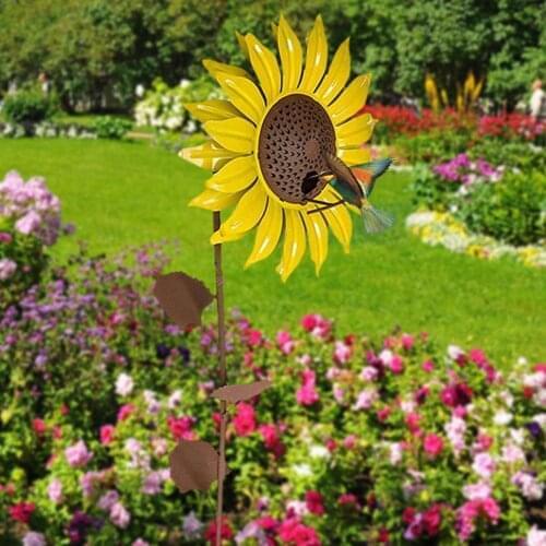 Creative Wrought Iron Sun Flower Bird Feeder Metal Sunflower Garden Ornaments Hummingbird Tit Feeder Farmhouse Yard Decoration