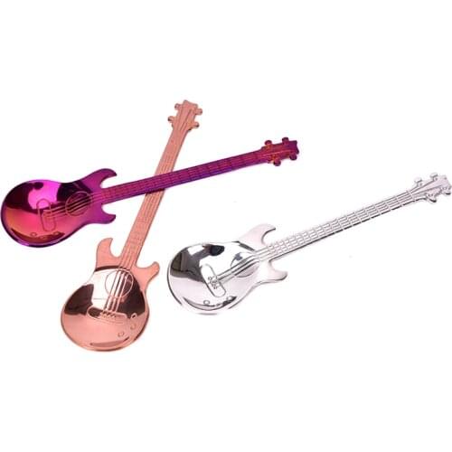 Stainless Steel Coffee Spoon Guitar Shape Music Theme Tea Stirring Spoon Ice Cream Dessert Scoop Teaspoon Creative Flatware Gift