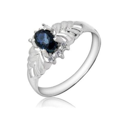 Fashion Silver Gemstone Ring 4mm*6mm Natural Navy Blue Sapphire Silver Ring 925 Sterling Silver Sapphire Ring