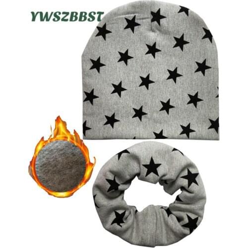 Fashion Stars Winter Baby Hat set Autumn Warm Thin Plush Baby Hat Scarf set Kids Hats 1-12Age Children Cap Scarf Collars