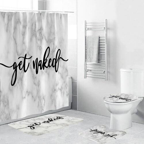 Marble White Get Naked Shower Curtain 4 Piece Bathroom Mat Set Soft Rug Toilet Cover Bath Pad Durable Fabric