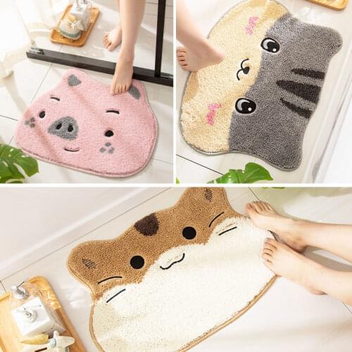 Cartoon Cute Cat Plush Mat Hamster Non Slip Absorbent Doormat Bath Mat Cartoon Animal Toilet Doormat Home Decoration 45x62cm