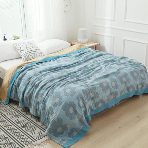 5 Layers Muslin Cotton Throw Blanket for Beds Courtyard Travel Queen King Size Summer Air-conditioning Bed Sheet