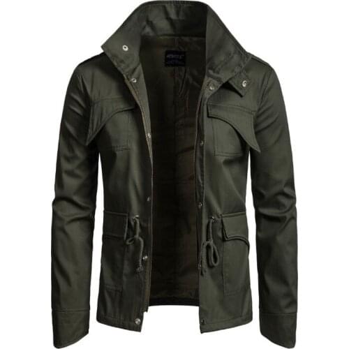 2018 Autumn Stand Collar Cotton Jackets Men New Fashion Multi-Pocket Army Green Jacket Slim Fit Casual Male Coat Big Size 4XL