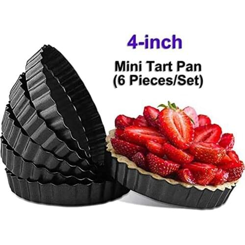 6 Piece Tart Pan Set Small Non-Stick 4-Inch Quiche Pan Removable Bottom Carbon Steel Quiche Pan For Cooking & Baking Pans Tray