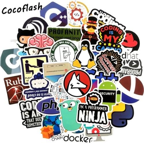 50Pcs/Lot Programming Language Stickers Hacker C++ Programmer Bitcoin SQL CSS Java Docker Sticker for Laptop Phone Luggage Car