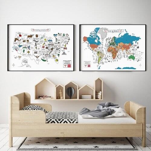 US And World Maps Europe World City Tour Travel Scenery Vintage Landscape Poster Prints Wall Art Canvas Painting Room Home Decor