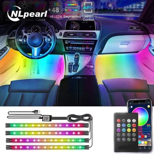 NLpearl APP Control Car Interior Light Atmosphere Lamp LED Strip Foot Light with USB Wireless Remote Music Control Multiple Mode