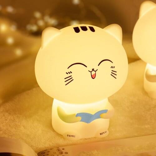 Cat Pattern Remote Control Touch Sensor Patting Tap Night Light Lamp Bedroom USB Colorful Lights for Children Baby