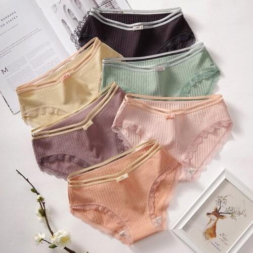 New underwear 6pc/bag new cotton lovely middle waist briefs young girl panties lace solid Teenagers Intimates students L