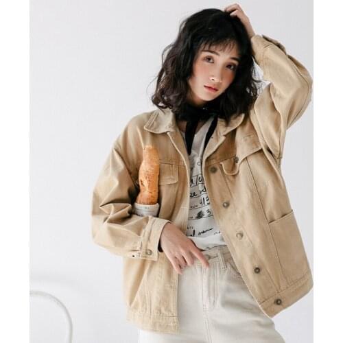 Autumn Winter Denim Jacket Vintage Feminina Loose Harajuku Baseball Jacket Women Casual Long Sleeve Khaki Jackets