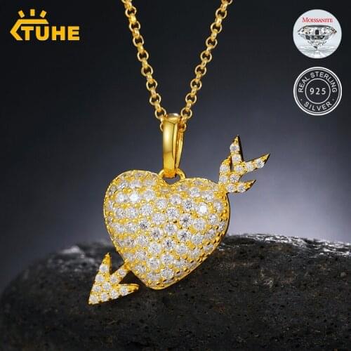 Personality Trendy 100% Sterling Silver 925 Piercing Heart Moissanite Pendant Necklace For Men Hip Hop Jewelry Women 2021 Couple