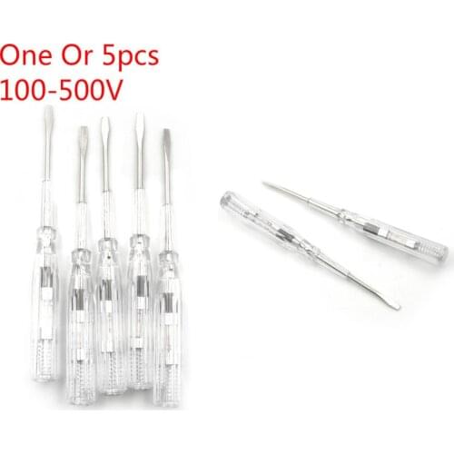 One Or 5pcs 100-500V Plastic Induced Electric Tester Screwdriver Probe With Indicator Light Voltage Tester Pen AC/DC Detector