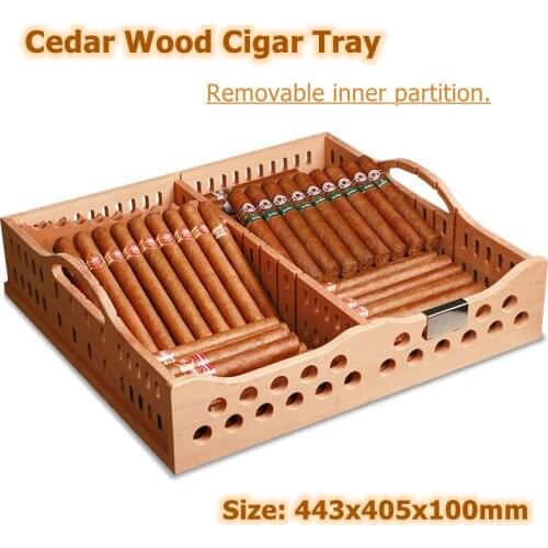 Cedar Wood Shelf Cigar Tray for Cabinet Size 443x405x100mm Removable Inner Partition Easy and Convenient Useful Brown as Picture