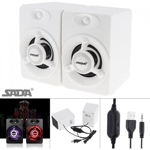 SADA V-118 Mini White Portable USB2.0 Subwoofer Computer Speaker with Luminescent Multicoloured Lamp for Desktop PC / Cellphone