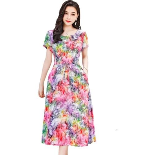 Summer dresses Fashion O-Neck pirint Party Dress Women slim vestidos plus size dresses