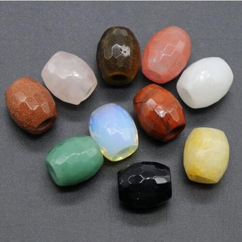 Reiki Healing DIY Accessories 16x18mm Faceted Rice Oval Big Hole Sapcer Beads Natural Stone Obsidian Opal Crystal Quartz Beads