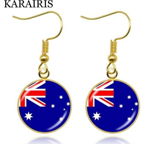 KARAIRIS National Flag Earrings Canada Mexico Spain Canada Russia USA Italy Glass Cabochon Hook Dangle Earrings Fashion Jewelry