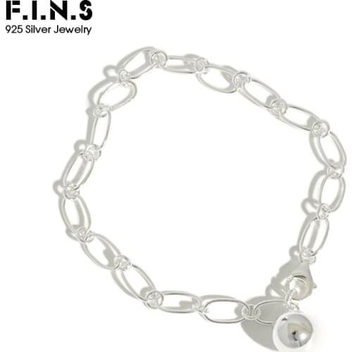 F.I.N.S 100% S925 Sterling Silver Creative Simple Linked Chain Bead Pendant Charm Female Bracelet \Korean Fashion Fine Jewelry