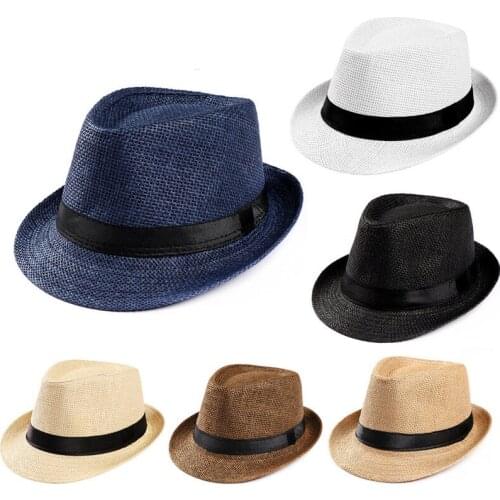Unisex Sunhat Women Men Fashion Summer Casual Trendy Beach Sun Straw Jazz Band Hat Cowboy Fedora Hat Gangster Cap