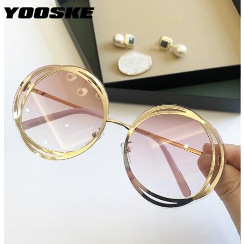 YOOSKE 2021 New Flower Round Women Sunglasses Big Frame Fashion Sun Glasses Metal Ocean Sunglass Vintage Oversized Eyeglasses