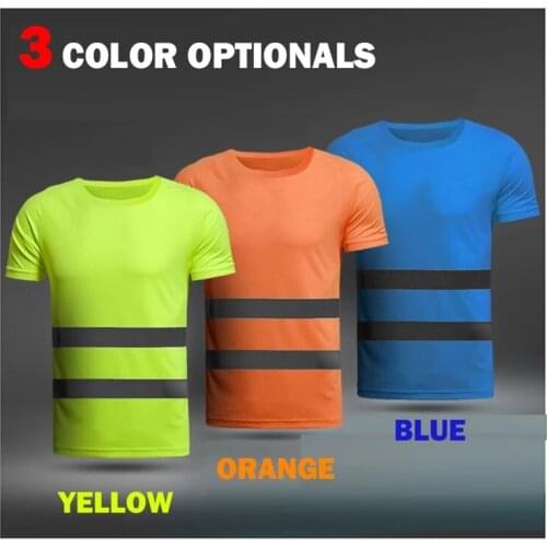 Hi vis Reflective Safety Short Sleeve T-Shirt High Visibility Road Work Tee Tops Outdoor Reflective Cycling Shirt