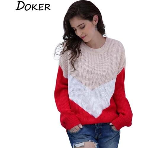 Patchwork Warm Sweater Women Autumn Winter O-neck Long Sleeve Loose Pull Jumper Female Vintage Fashion Sweaters And Pullovers