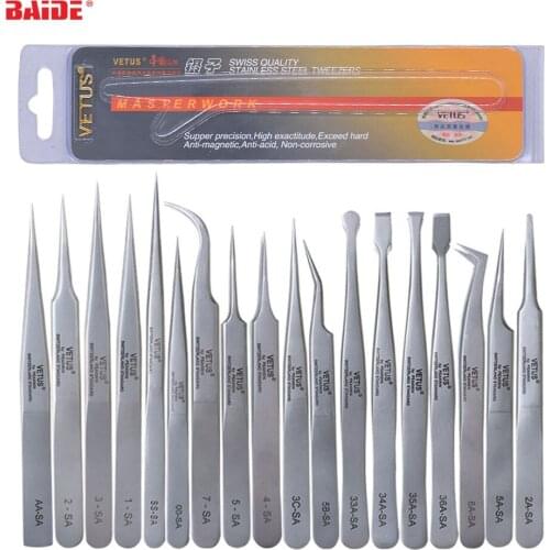 Precision Original SA VETUS Tweezer SS 00 AA 1-sa 3 3C 27 5A 5B 6A 7 2 4 5 2A -SA SA Pinça Пинцет Pince Pinzette Tweezers 100pcs