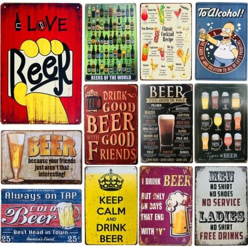 Vintage I Love Beer Metal Tin Signs Pub Tavern Wall Decor for Bar Pub Club Man Cave Retro Metal Art Posters