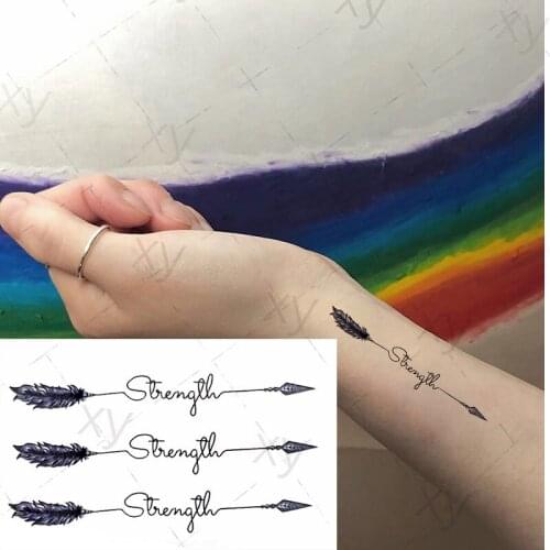 New Temporary Tattoos Sticker Feather Arrow English Word Power Body Art Waterproof Tatoo Flash Fake Tatto for Man Woman 10.5*6cm