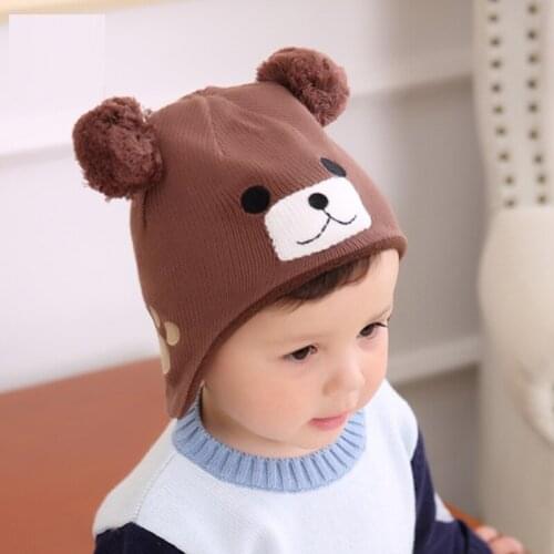 Cute bear knitted hat toddler ear cap boys girls children beanies autumn winter knitting wool head cover baby hats