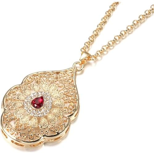 Wbmqda Morocco Gold Color Long Pendant Necklace for Women Caftan Flower Bijoux Indian Ethnic Wedding Jewelry Wholesale