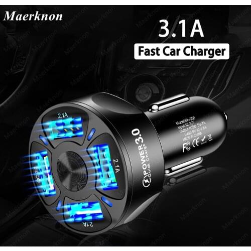 Cargador de coche USB de 4 puertos, carga rápida 3,0, 4,0, Universal, para iPhone, Xiaomi, samsung, 3.1A