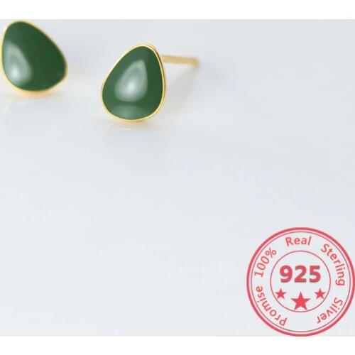 2020 Hot 925 Sterling Silver Stud Earrings Jewelry Female Korean Fashion Small Fresh Green Epoxy Temperament Drop Shape Earrings