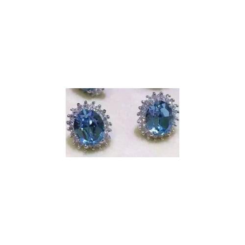 Natural topaz stone earrings 925 silver Natural blue gemstone earring women personality Elegant round Earrings for anniversary