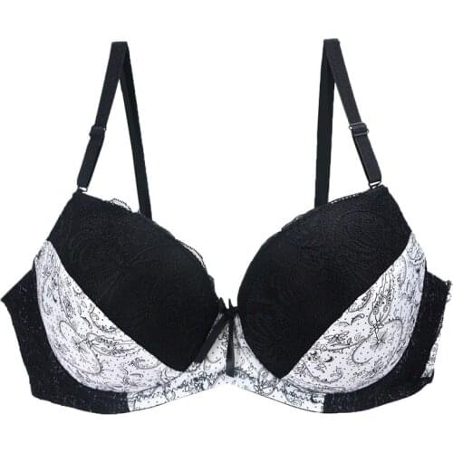 Women bra sexy lace lingerie underwear solid deep V push up C D E F cup brassiere Large breast plus size 50 48 46 44 42 B12