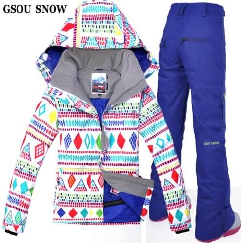 GSOU SNOW Waterproof Ski Suit Ski Jacket + Ski Pant for Women Skiing or Snowboarding Suit For Female Outdoor Hiking Clothing