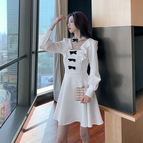 Spring Autumn Bow Neck Diamond Dress Ol A-line Vestidos De Festa Sexy Elegant Dress Dresses Woman Party Night Club Dress