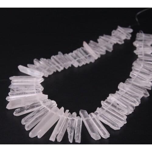 15.5"strand Top Drilled Raw Crystal Point Beads,Rough Crystal Quartz Stick Graduated Pendants Charms For Necklace Jewelry Making