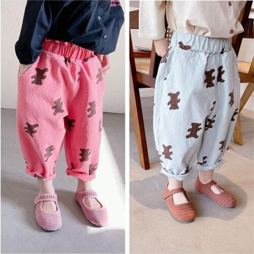 2-7 Y Toddler Girls Pants 2021 Spring New Kids Ankle-length Trousers Cartoon Print Harem Pants for Girls Baby Girl Casual Pants